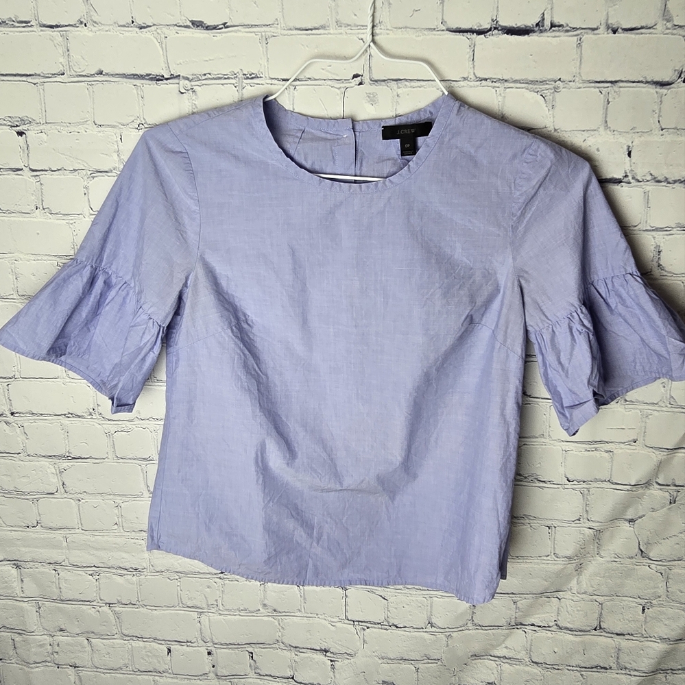 J. Crew Blue Button Back Bell Sleeve Top Size 0P